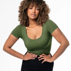 HeyShape Square Neck Thong Short Sleeve Slimming Shapewear Bodysuit XL Green